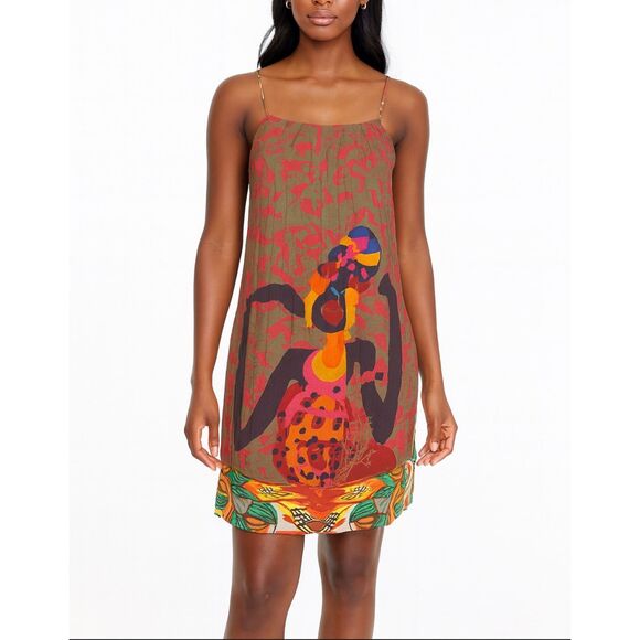Desigual Rare Pleated Shift Dress Small Colorful Abstract Art to Wear - Picture 1 of 9